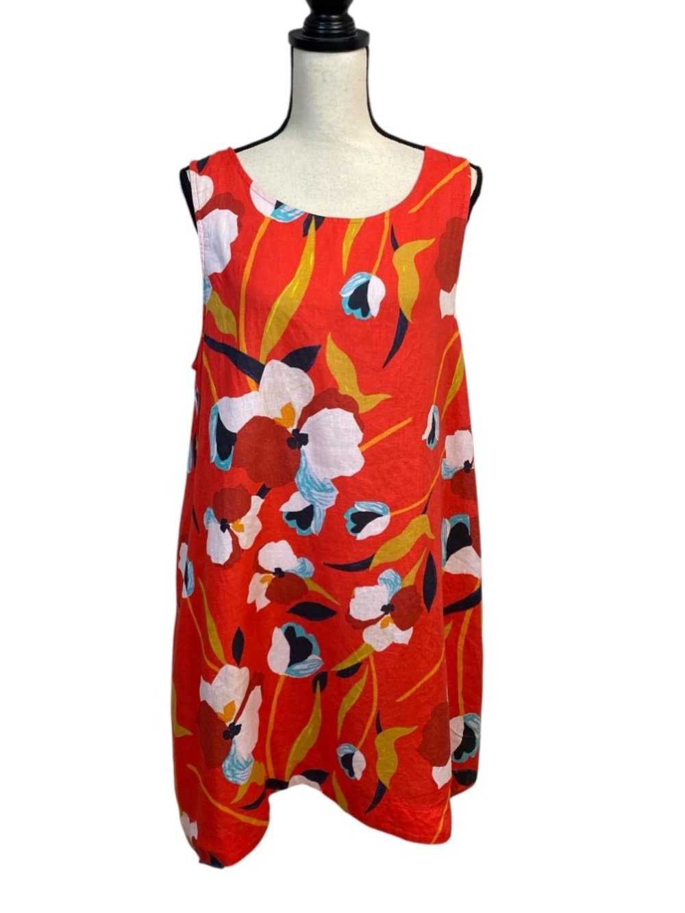 Sigrid Olsen Linen Sleeveless Swing Dress Red Floral XL